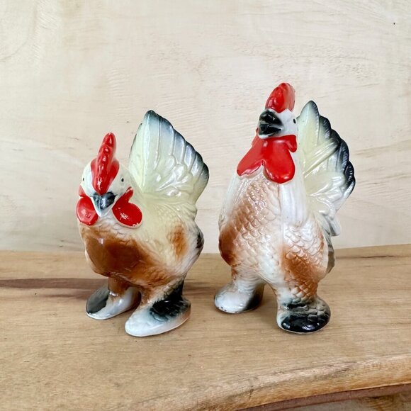 Vintage Chicken Salt Pepper Shakers Rooster Hen‎ Ceramic Shaker Farm Decor - Picture 2 of 8